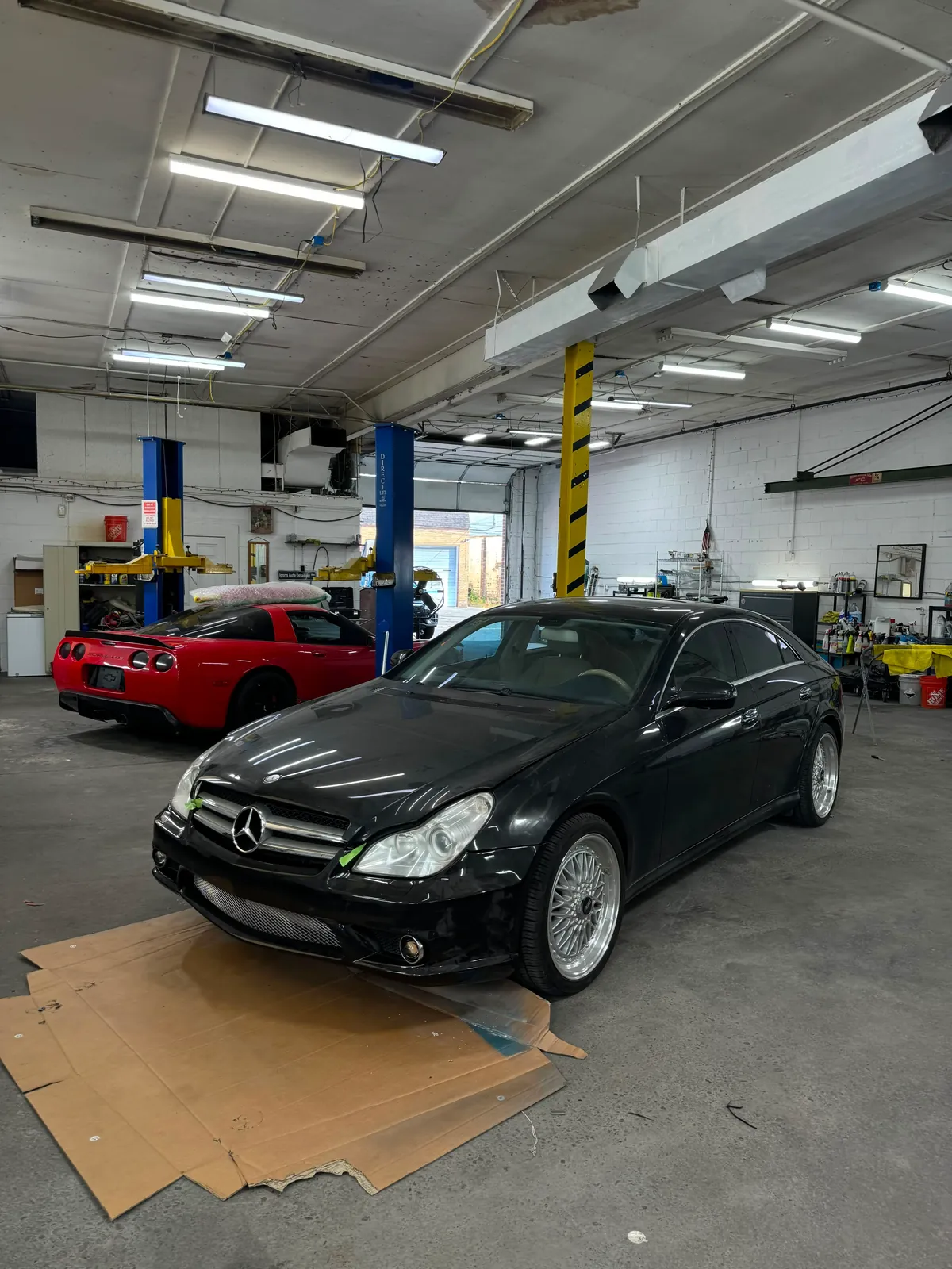 Black Mercedes inside the Hatboro shop